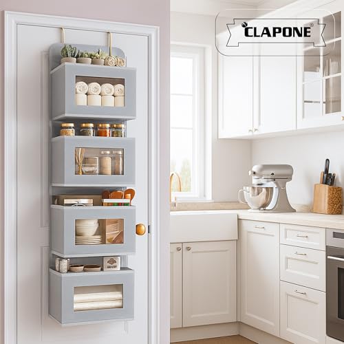 Image of CLAPONE Over the Door Organizer /Large Pockets - Anti-Tilt Hanging Storage for Bedroom /Closet Door Storage /Bathroom /Pantry /Nursery /Bedroom (Light Grey, 4 Shelf Hanging Door)