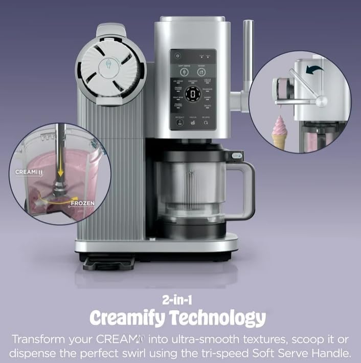 Niinnja CREAMl Scoop & Swirl Ice Cream Maker, Soft Serve, 13 One Touch Programs, Advanced Technology, 2 in 1 Cream Fit Program, Color Silver (model NC 701)