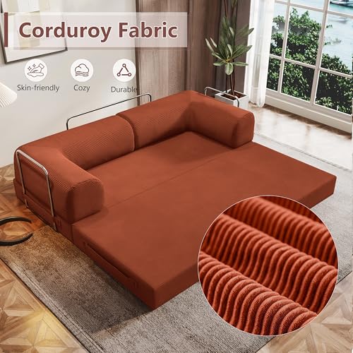 Image of Modular Sectional Sofa Couches L-Shape Couch 3 Seat Modular Sofa Memory Foam Sectional Couches for Living Room, (Burnt Orange, 79 inch+SofaBed)