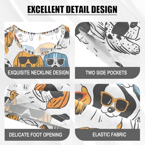 ALAZA Cute Pug Dog with Sunglasses Pajamas Set Short Sleeve Cotton Sleepwear Summer Pjs 2 Piece 5-14Y4