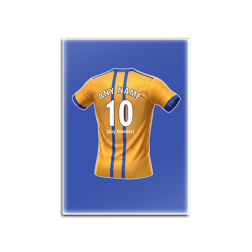 UNIGIFT Personalised Gift - Mansfield Area Fan Blue Glass Fridge Magnet (Amber and Blue Football Jersey Design) Custom Name - Nottinghamshire NG18 Club