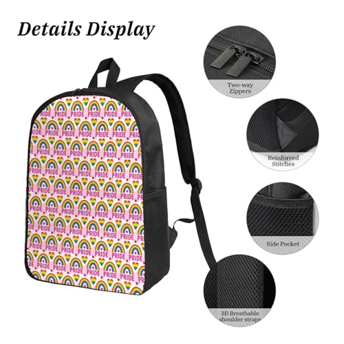 Gay Pride LGBT Rainbow Love Heart 17 Inch Backpack Sets Lunch Bag Lightweight Daypack for Men Women 3Pcs3
