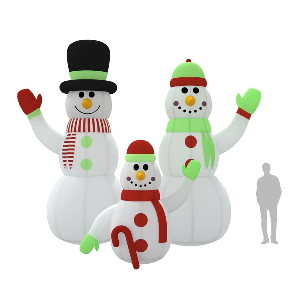 Aufblasbare Schneemannfamilie mit LEDs, 500 cm Höhe, wetterbeständigem Oxford-Gewebe, integrierter Weihnachtsbeleuchtung, für Garten, Balkon, Terrasse, inklusive Timer und Fernbedienung