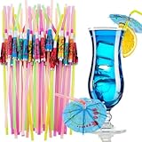 100 Pcs Cocktail Umbrella Drink Straws Tropical 9.5 Inch Bendable Bar Plastic Mini Paper Umbrella Hawaiian Beach Party Decorative Straws