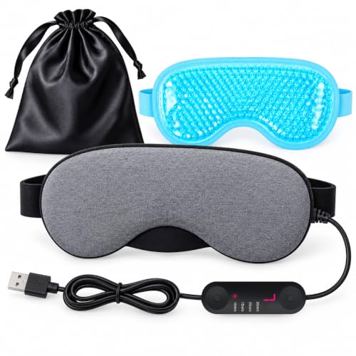 Heated Eye Mask for Dry Eyes with Cooling, Electric USB Warm Compress with Adjustable Temperature & Auto-Off Timer, Professional for Blepharitis Eyes & Stress Relief Suitable for Travel & Gifts