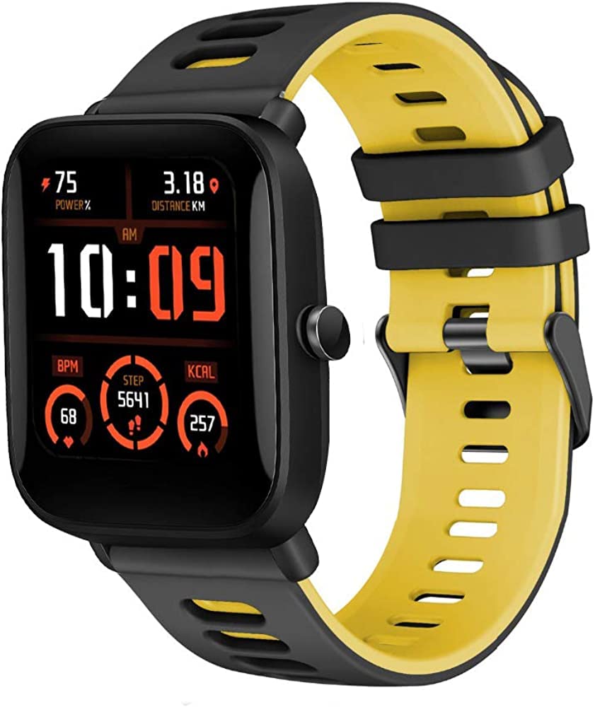 Fleshy Leaf Silicone 20MM Replacemen Bands Compatible with Amazfit GTS/GTS2/ GTS 3/GTS 2e/GTS 2 mini/GTS 4 mini/Bip U Pro/Bip/Bip Lite/Bip S/Bip S lite/Bip U/Bip 3/Bip 3 Pro Black Yellow - Image 2