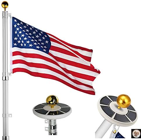 25Ft / 20Ft Telescopic 16 Gauge Aluminum Flag Pole with Solar Lights (25 Ft)