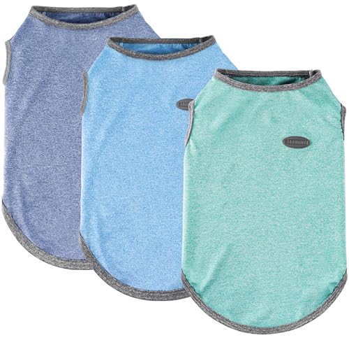 3 Pack Lightweight Sun Protection Dog Shirt Breathable Sleeveless Dog T Shirts Extra Soft Top Tank Dog Clothes for Outdoor Activities (Navy Blue + Light Blue + Sky Blue Large)
