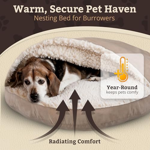 Image of Snoozer Cozy Cave Dog Bed, Round Covered Dog Bed, Buckskin (L)