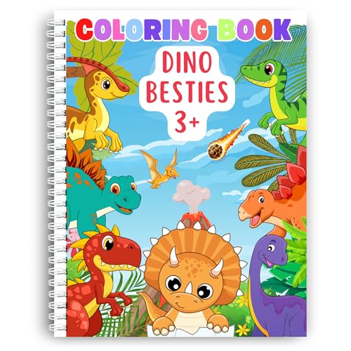 Coloring Pages, Dino Besties Coloring for Kids Ages 3+, 40 Fun and Engaging Illustrations of Friendly Dinosaurs! Perfect for Boys & Girls. Spiral Bound, Thick 199 GSM Paper, Size 8.5x11 In