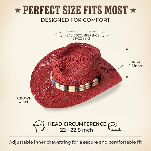 Image of Wildarms Western Cowboy Hat for Women Men Wide Brim Woven Straw Cowboy Hat for Men Cowgirl Sun Beach Hat Decorative Bands