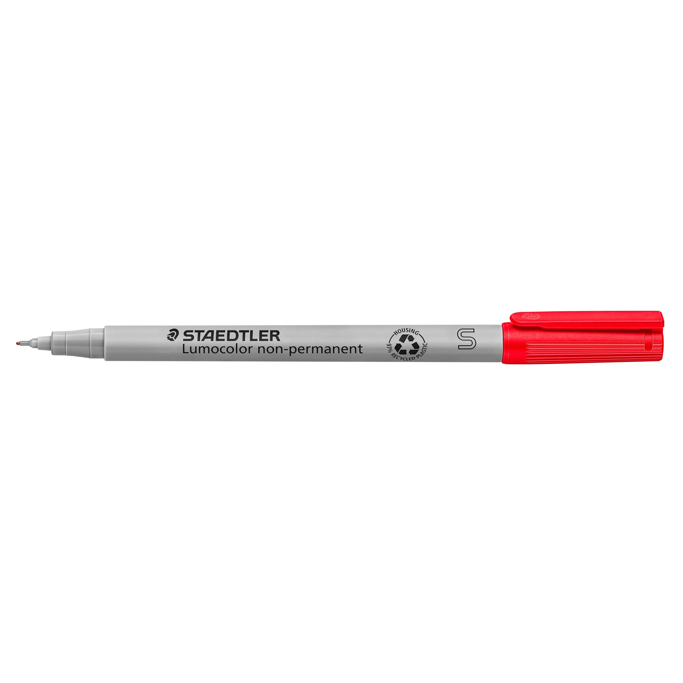 Staedtler Lumocolor, Marqueur universel non-permanent, conviens pour la plupart des surfaces, séchage rapide, encre de couleur rouge, largeur de trait 0.4 mm, Lot de 10 marqueurs, 311-2