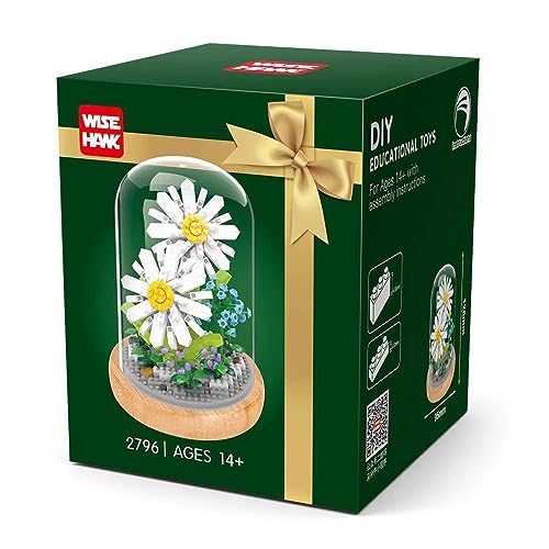 WISEHAWK Kit of miniature blocks to assemble flowers. With wooden stand and dome cover. Daisy - Image 4