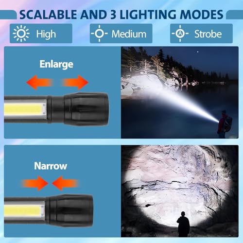 Raykce 2 Pcs Rechargeable Small LED Torch, Adjustable Focus with 3 Lighting Modes - 350 Lumens 3. 7V-4.2V Voltage Waterproof Flashlight Torch, for Camping Hiking Outdoor Emergency - Image 2