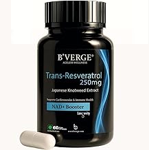 B’VERGE™ Pure Trans-Resveratrol Supplement | 99.5% Pure NAD+ Booster | Supports Metabolism, Heart Health & Inflammation Relief – 250mg, 60 Capsules