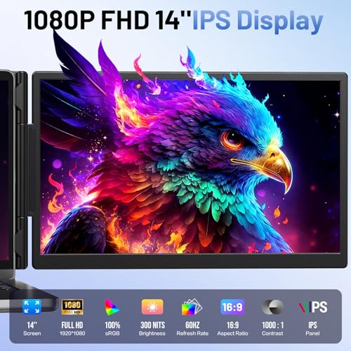 Image of Laptop Screen Extender, 14 inch FHD 1080P Portable Monitor for Laptop with 100% sRGB, Dual Screen Extender for Laptop 13-17.3 inch, Plug & Play External Monitor, Business Travel & Home Office