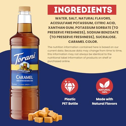 Image of Torani Sugar Free Caramel Syrup 1L Bottle with Pump - Zero Calorie