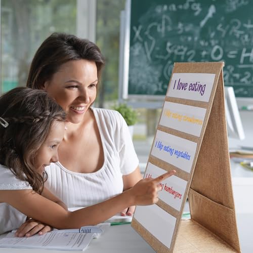 Image of Motipuns 17 x 13'' Double-Sided Tabletop Pocket Chart for Classroom,1 Pack | Desktop Pocket Chart Stand, Foldable Tabletop Stand Decor, for Classroom Teacher Homeschoolers Aids in Teaching