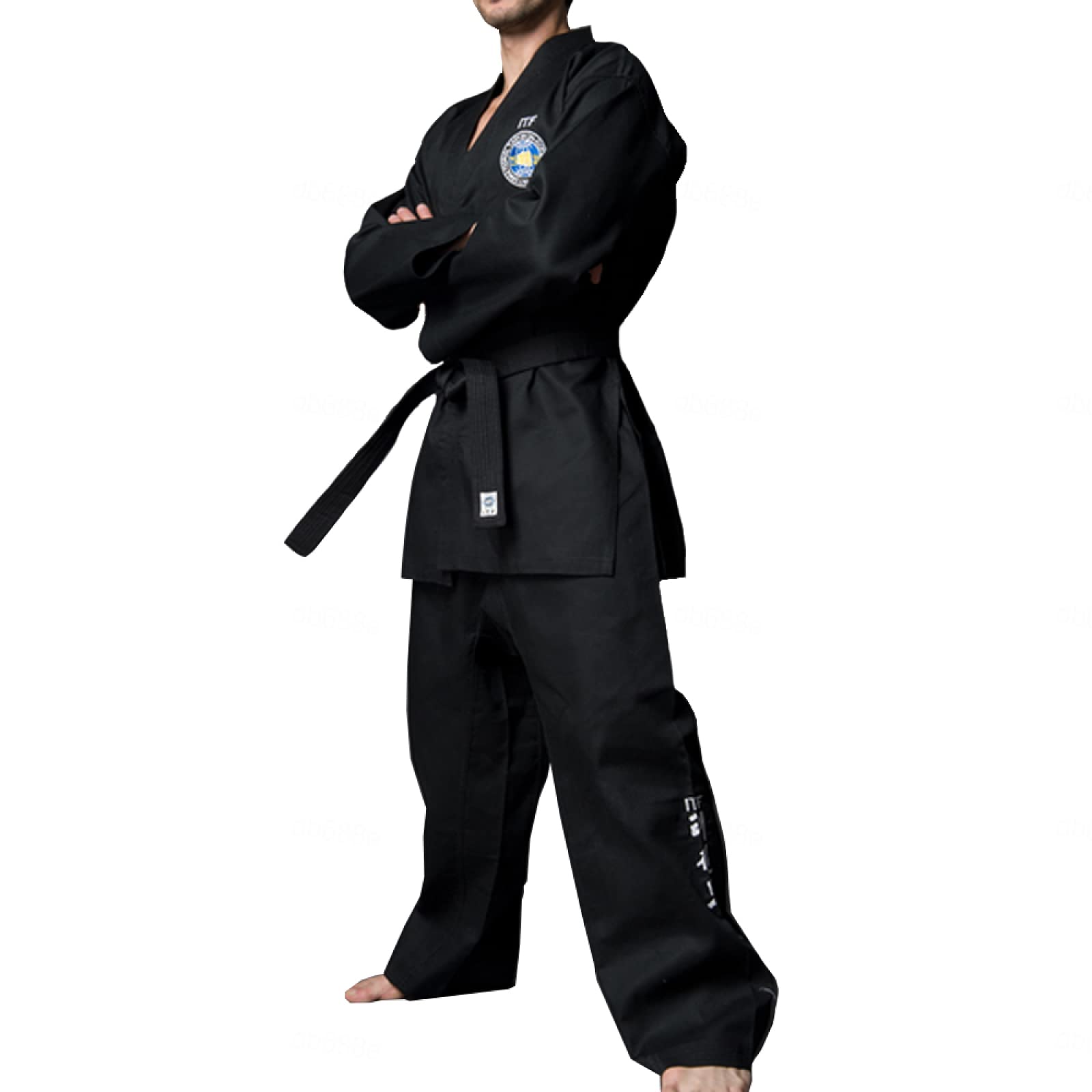 Schwarzer ITF Taekwondo-Anzug für Erwachsene, Bestickter Karate-Anzug Judo-Anzug für Das Judo-Training,Black-160