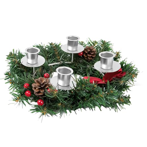 Künstlicher Adventskranz Kerzenhalter, Weihnachtskranz mit 4 Metall...