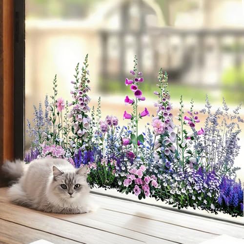 Window Stickers Static Cling Window Film Stain Glass Summer Window Film Self Adhesive for Glass Wall Frosted Bird Anti-Collision Vivid Flowers Removable Residue-Free Double-Side Butterfly JD3631