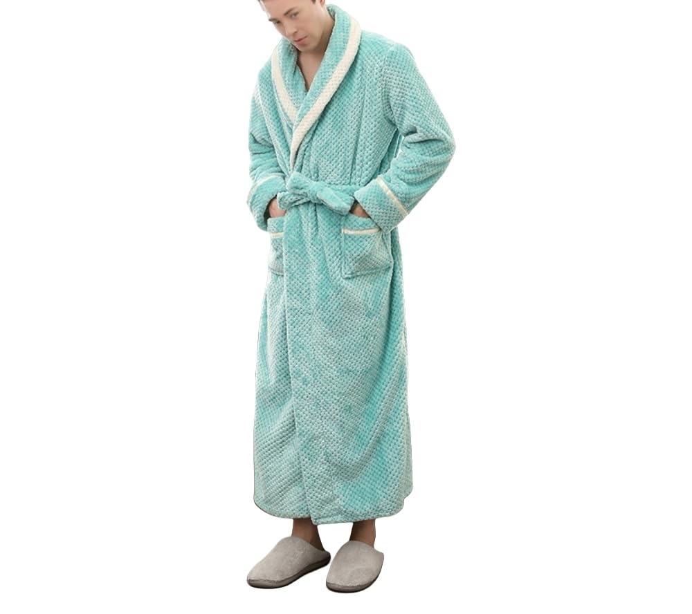 Langer Waffel-Flanell-Bademantel für Unisex-Paare – Luxuriöser Morgenmantel mit Schalkragen für Herbst und Winter,Warme,Flauschige und Bequeme Nachtwäsche – Superweicher Hausmantel