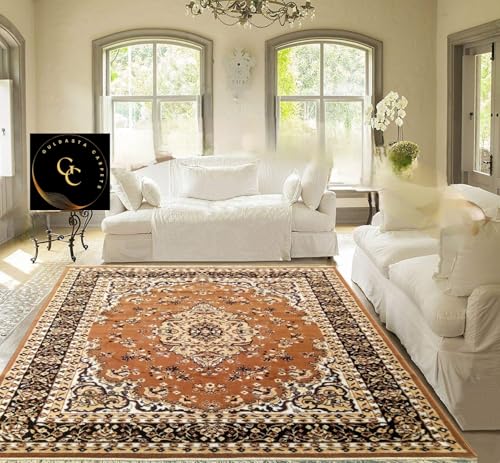 Image of Guldasta 7x10 Feet Acrylic Carpet for Living Room | Gold Color Soft Floor Rug for Home Decor