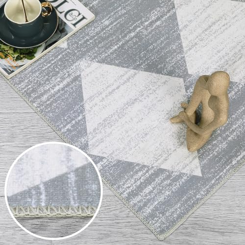 Tapete geométrico lavable de 5x7 pies color gris miniatura 5