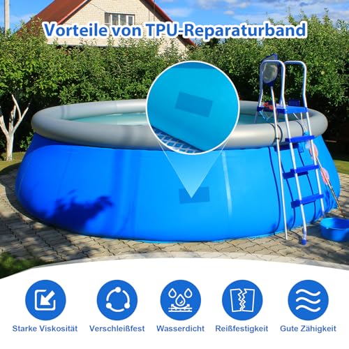 Kodexa Pool Flickzeug Pool Reparaturset Unterwasser Selbstklebend Wasserdichtes, 10 cm x 150 cm Reparatur Klebeband Pool Flicken für Wasserbett, Pool, Poolfolie