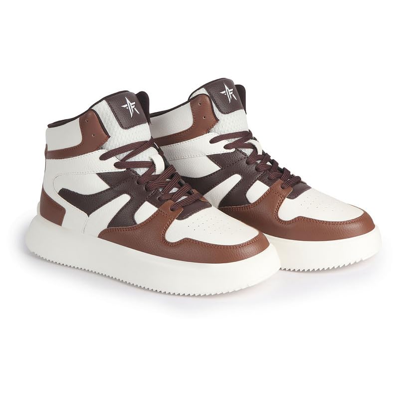 Image of FAUSTO Men High Top Colorblocked Ankle Lace Up Sneakers | Lightweight Casual Shoes with Memory Cushion Insole | Anti Skid Comfort Grip Sole