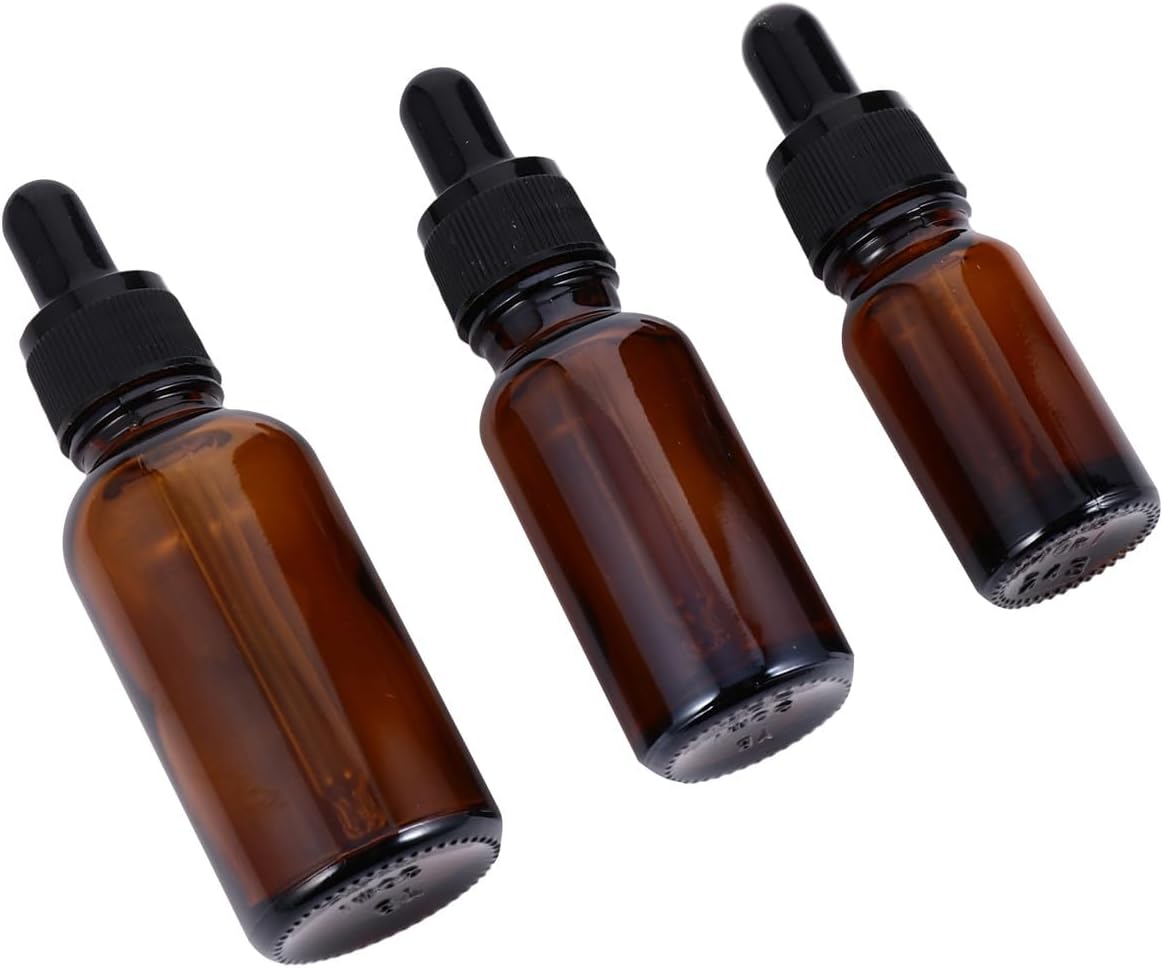 BESPORTBLE 9pcs Brown Glass Dropper Bottles Set, Refillable Essential Oil Dispenser with Black Fine Line Rubber Caps, Portable Subpackaging Bottles for Travel and Cosmetics (10ml, 20ml, 30ml)