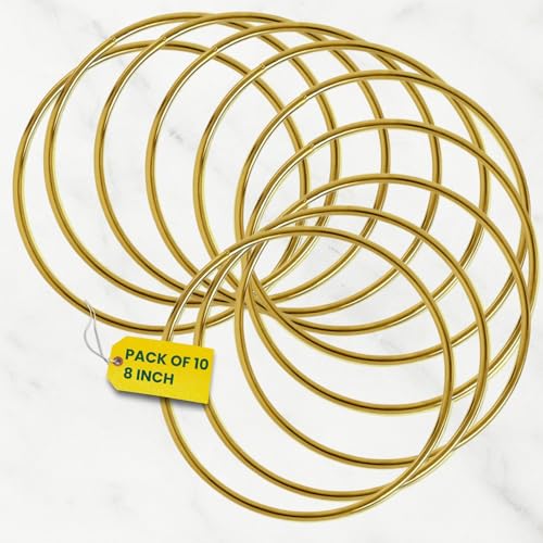 Image of ecofynd 10pcs Circle 8 Inch Metal Crafts Hoops, Gold Dream Catcher Rings Supplies, Macrame Creations Ring for Wreath Crafts, DIY Projects handicrafts Decoration Wall Hanging Craft (CS4003-GO)
