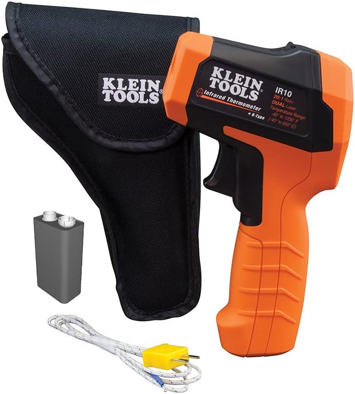 Klein Tools IR10 Infrared Thermometer, Digital Thermometer Gun with Dual Targeting Laser, 20:1