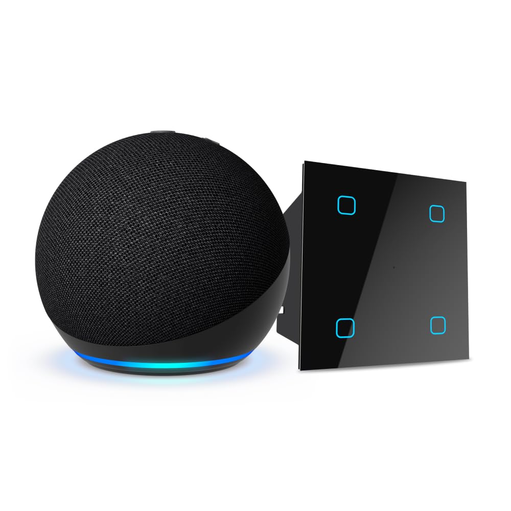 Amazon Echo Dot (5th Gen, Black) Combo with HomeMate Wi-Fi Smart 4 Gang Touch Switch (Black)