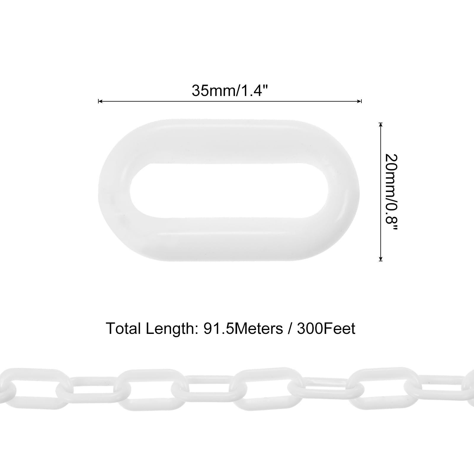 PATIKIL Chaîne barrière plastique 300 pieds Chaîne barrière sécurité Blanc | Maillons Chaîne plastique, barrière contrôle foule pour clôture Portail Jardin Construction Allée Ascenseur
