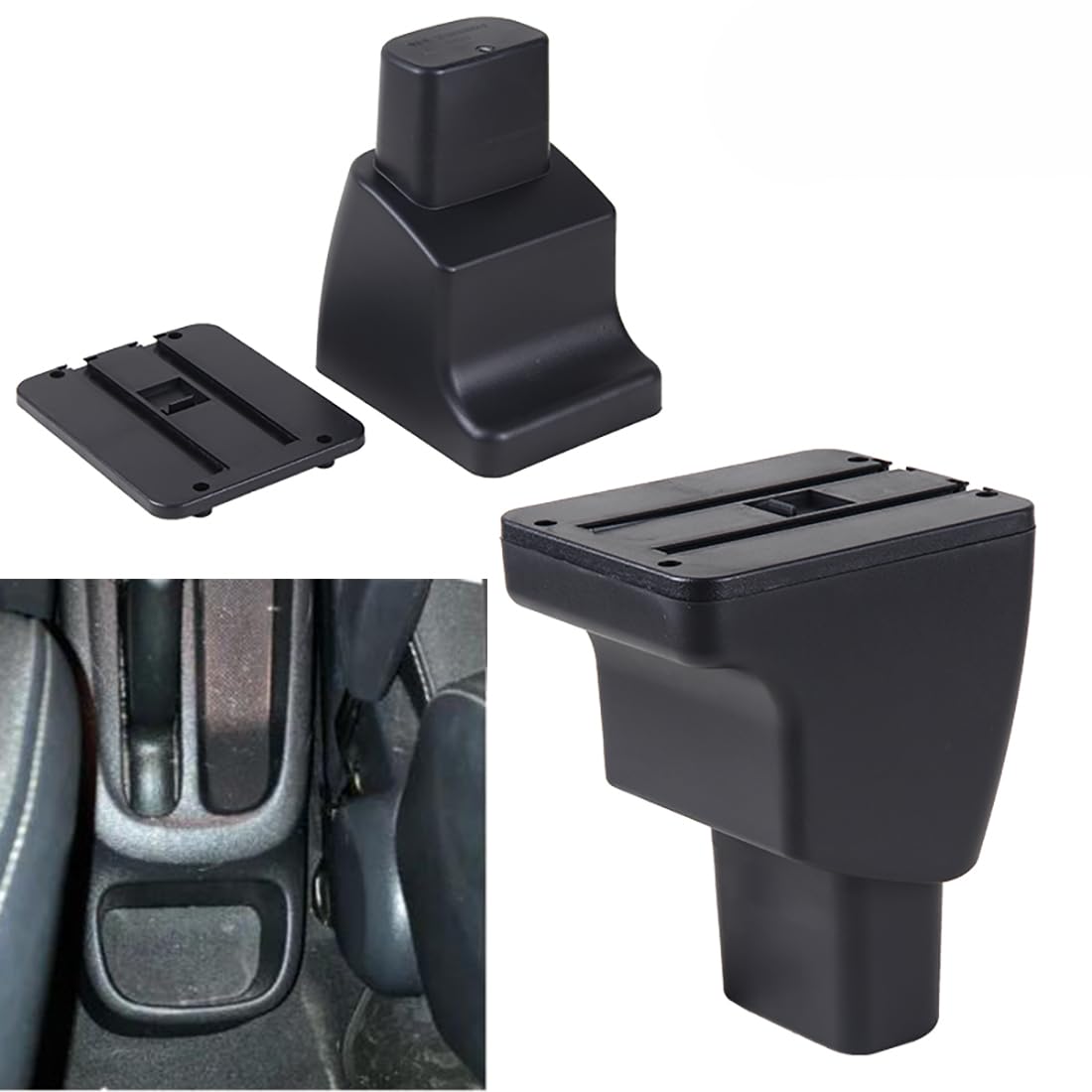 Auto Armlehne kompatibel mit Hyundai I10 Armlehnen 2011-2019 Zwei Stauraum Armstütze Schwarz Faden Armauflage Kohlefaser Muster