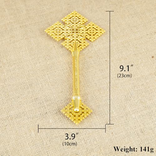 RZRHMUHN 9.1\" Ethiopian Orthodox Cross, Gold Plated Zinc Alloy, Church Altar, Religious Decor, Christian Gift (A-Gold)