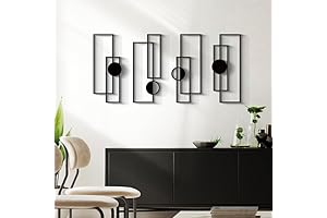 Glamativity Large 4 Pcs Black Abstract Metal Wall Art: Modern Living Room Decor
