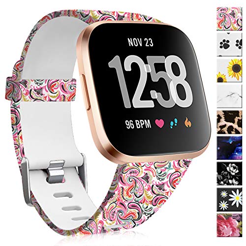 Maledan Compatible with Fitbit Versa 2 Bands, Soft Silicone Printed Band Accessories Replacement for Versa/Versa 2/Versa Lite SE Women Men, Large, Magic Cloud