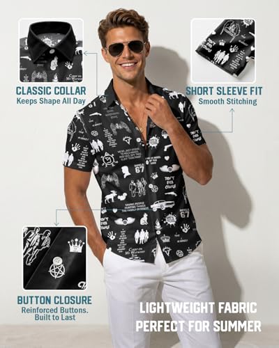 Image of 99TIMORO Fathers Movie Hawaiian Shirt for Men, Characters Button Down Short Sleeve Top, Summer Beach Gifts