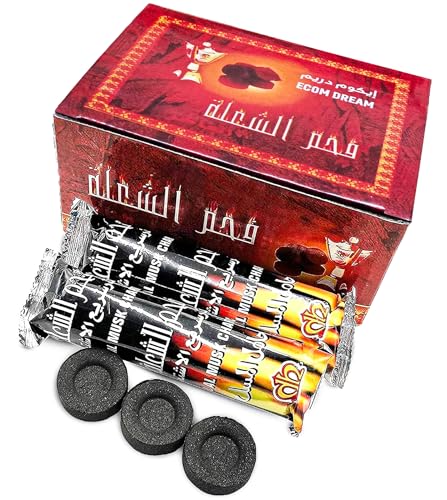 Bakhoor Coal Shola Musk 100 Pieces Long Lasting Charcoal Lighting Charcoal Briquettes for Hukkah Sheesha BBQ Grill Preparation Long Lasting for Bakhoor and Incense Burning Black