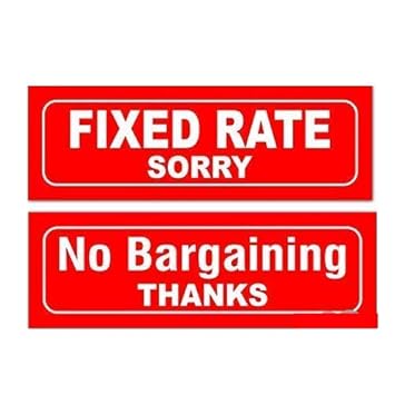 SIGN EVER Fixed Rate No Bargaining Combo 3mm Sign Board Office Signage Business Red White (12w X 4h inch)