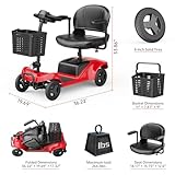 Four-Wheel Electric Mobility Scooter, Foldable Mobility Scooter, with a Load Capacity of 300 pounds, Suitable for Adults and The Elderly, Equipped with LED Lights (red)