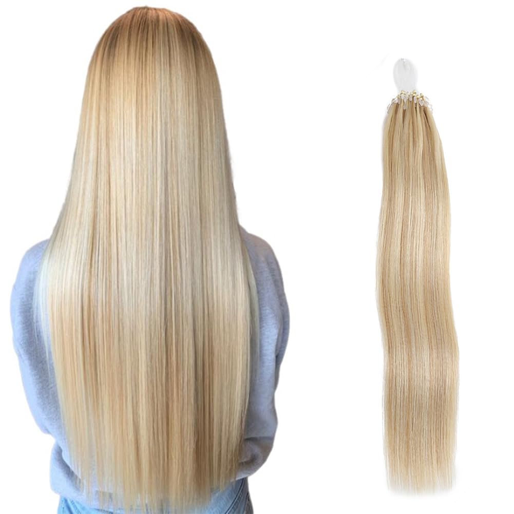 Micro Loop Estensioni Dei Capelli P18-613 Biondo misto Dritto Capelli Umani 50 Fili 1g/fili Micro Link Capelli Estensione 24 Pollici(61cm)
