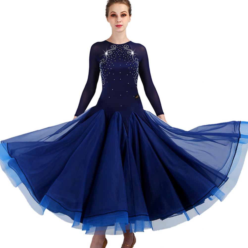Rückenfreie Standard Tanzkleider Für Damen Langärmelige Tanzkleidung Für Walzer Turniere Standard Tanzbekleidung Flamenco Tanzoutfit Mit Strass