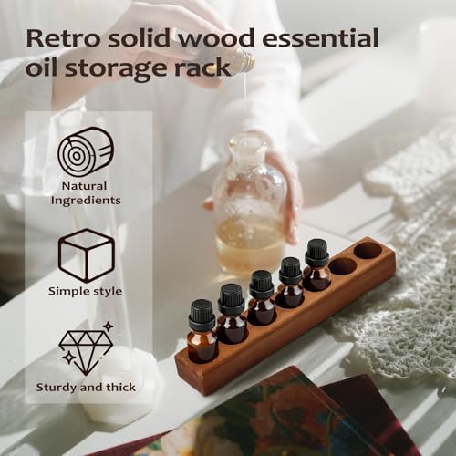 Image of VolksRose Natural Wenge Wooden Essential Oil Holder for 5-20ml Bottles - 7 Hole Compact Storage Stand for Travel, Aromatherapy Organizer and Display Rack for Bathroom, Beginners, Oil Enthusiasts