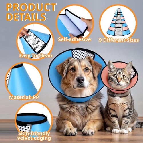 Image of Paterr 9 Pcs Soft Dog Cone Collar Adjustable Protective for Pet Flexible Plastic Cone for Dog After Surgery Recovery E Collar for Wound Healing Small Medium Large(Colorful)