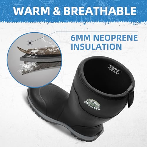 Image of Men's Waterproof Rubber Boots - 6mm Neoprene, 15 inch Shaft, Dual-Sole Anti-Fatigue Rain & Mud Boots for Farm & Wet Work, Fishing, Irrigation - Lightweight Soft Toe