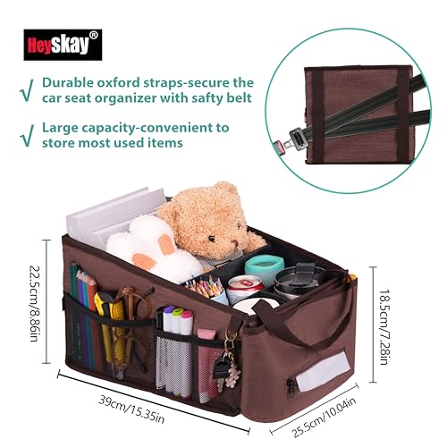Image of HEYSKAY Car Seat Organizer-Passenger Seat Organizer, Collapsible Small Car Seat Organizer for Console Front /Back, Car Caddy Organizer with 4pc Drink Holders Automotive Backseat Organizer for Kids