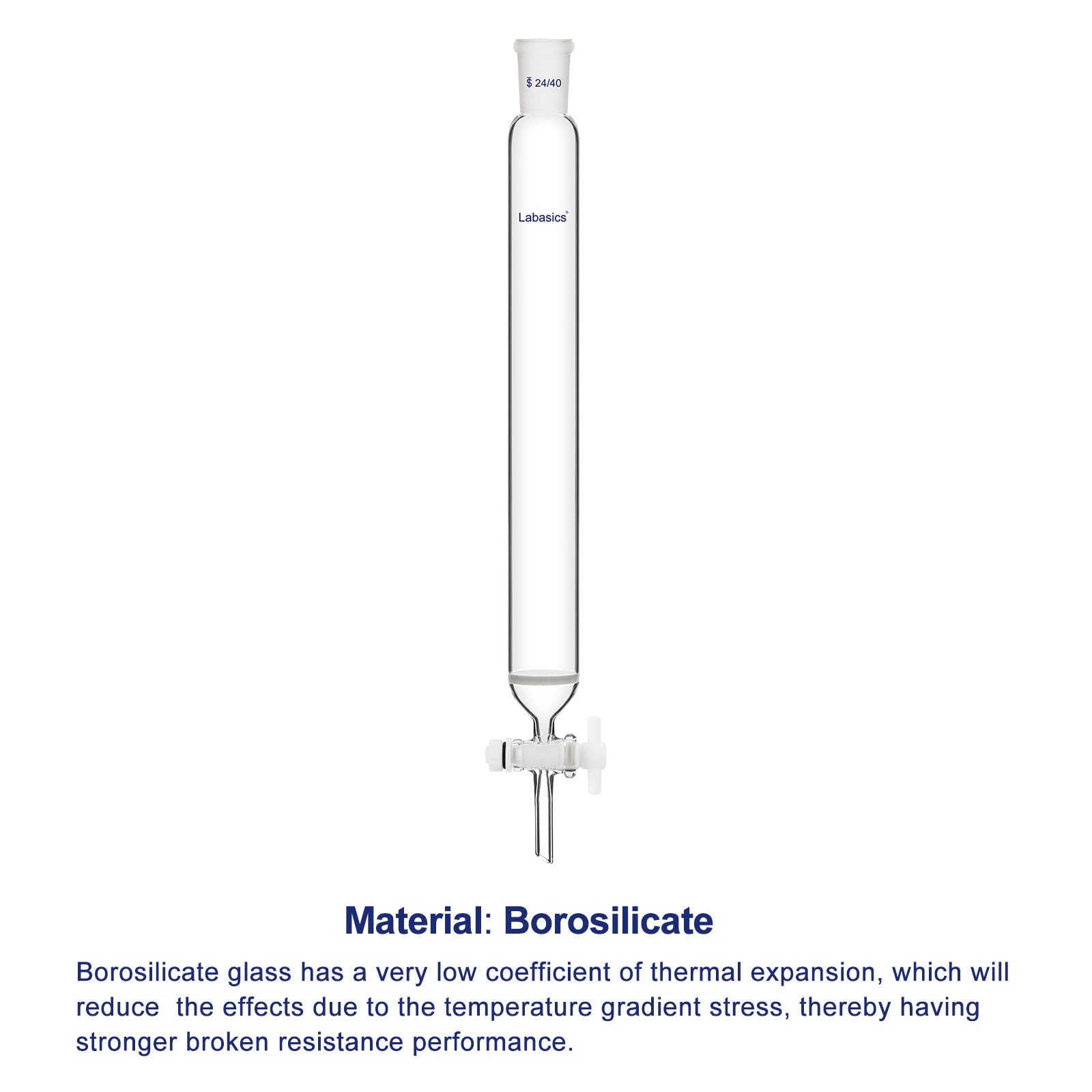Labasics Colonna per Cromatografia in Vetro, Vetro Borosilicato 24/40 Giunto Standard Colonna per Cromatografia con Disco Fritto e PTFE Rubinetto, 300 mm Lunghezza Effettiva 40 mm Colonna O.D.